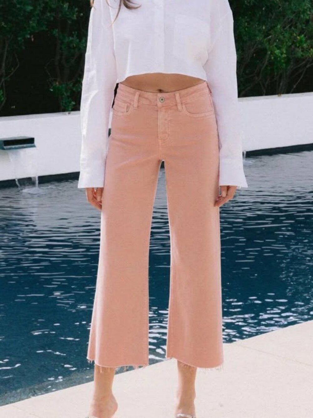 VERVET BLUE WIDE LEG RAW HEM CROPPED DUSTY PINK JEANS 26